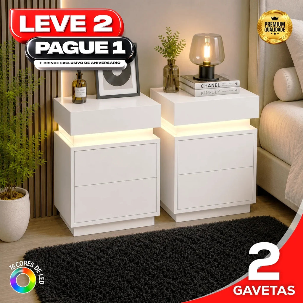 Gaveteiro Inteligente LED Multifuncional com Carregador