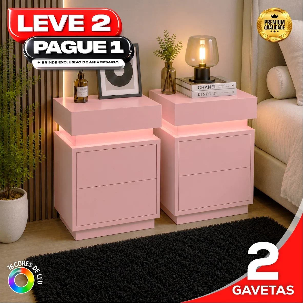 Gaveteiro Inteligente LED Multifuncional com Carregador