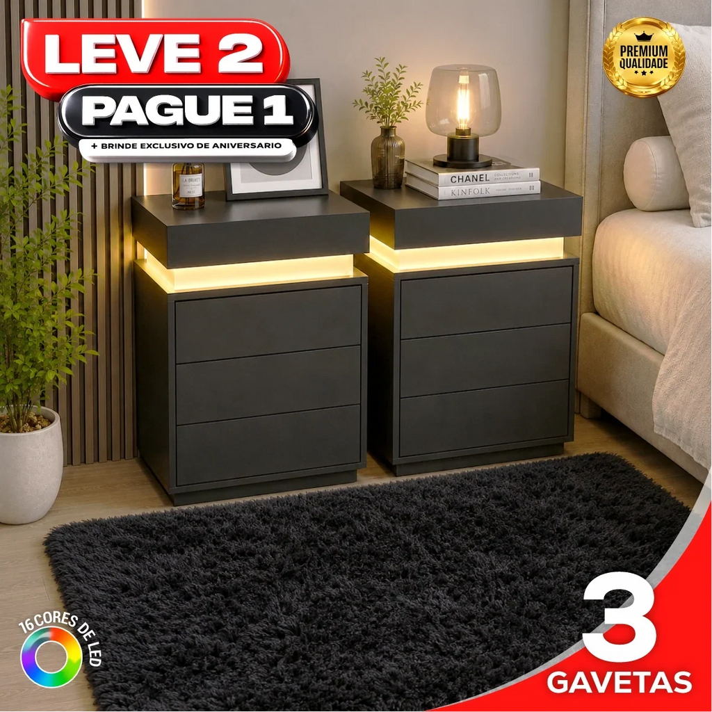 Gaveteiro Inteligente LED Multifuncional com Carregador
