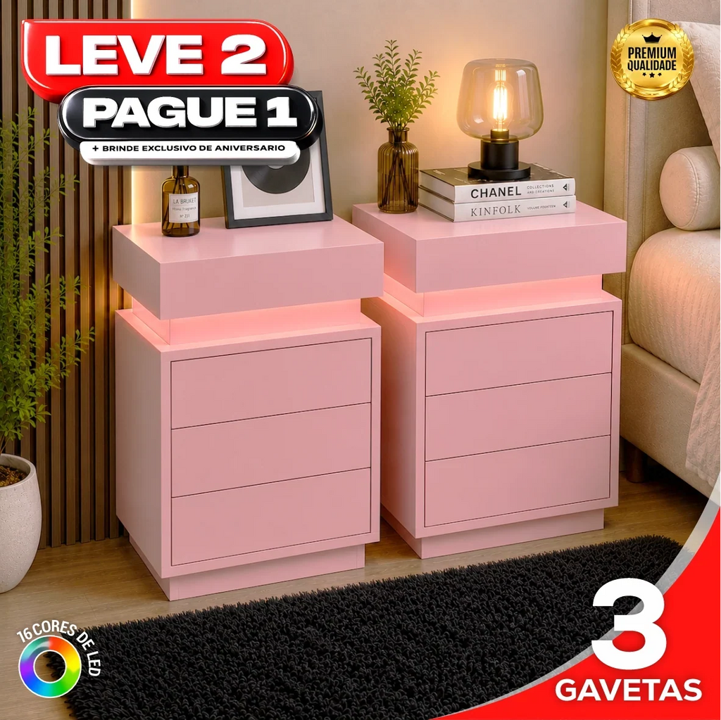 Gaveteiro Inteligente LED Multifuncional com Carregador