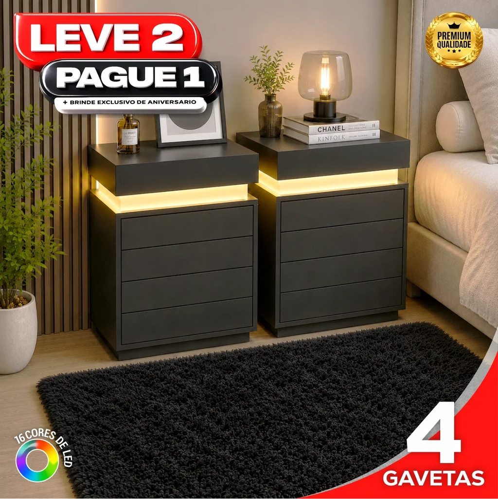 Gaveteiro Inteligente LED Multifuncional com Carregador