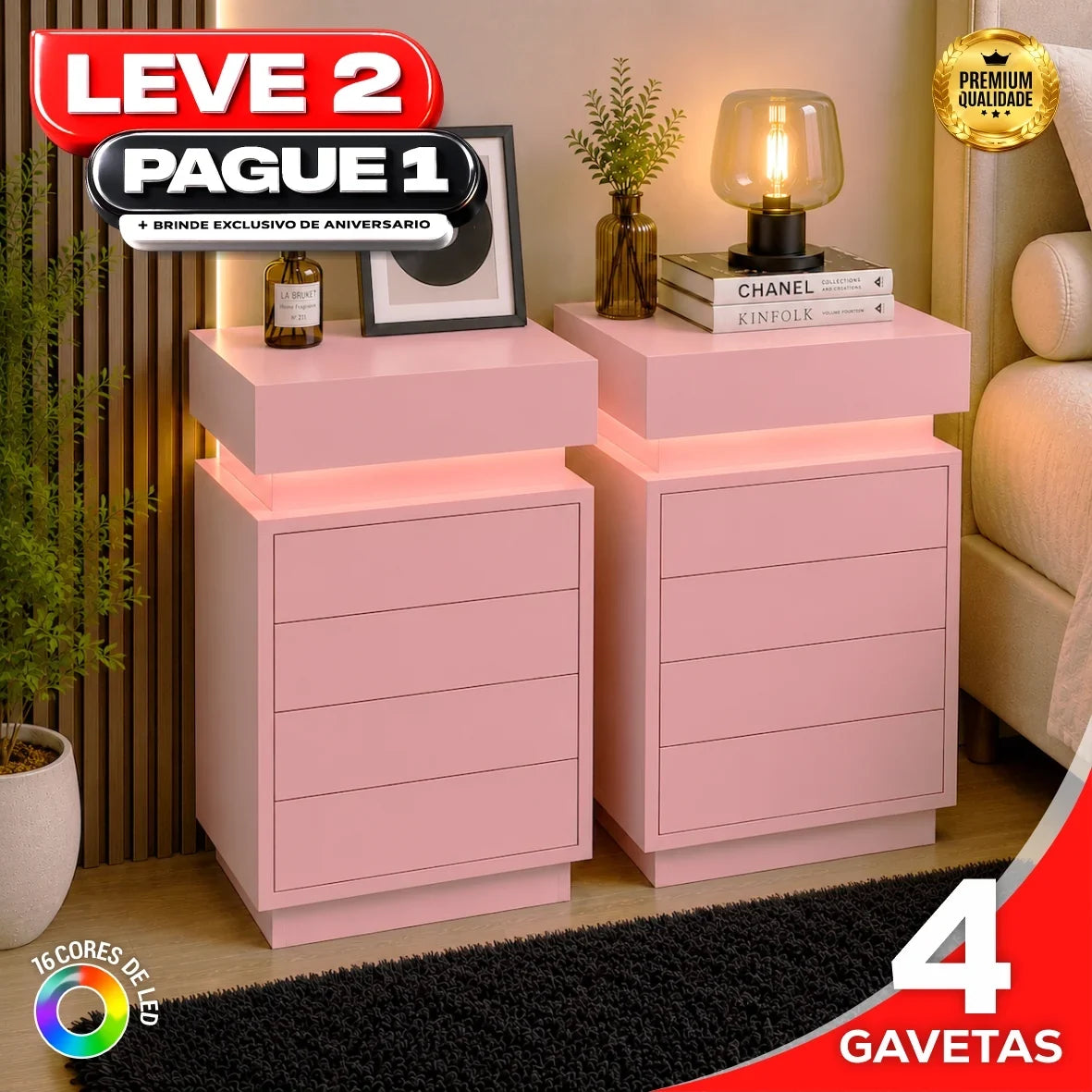 Gaveteiro Inteligente LED Multifuncional com Carregador