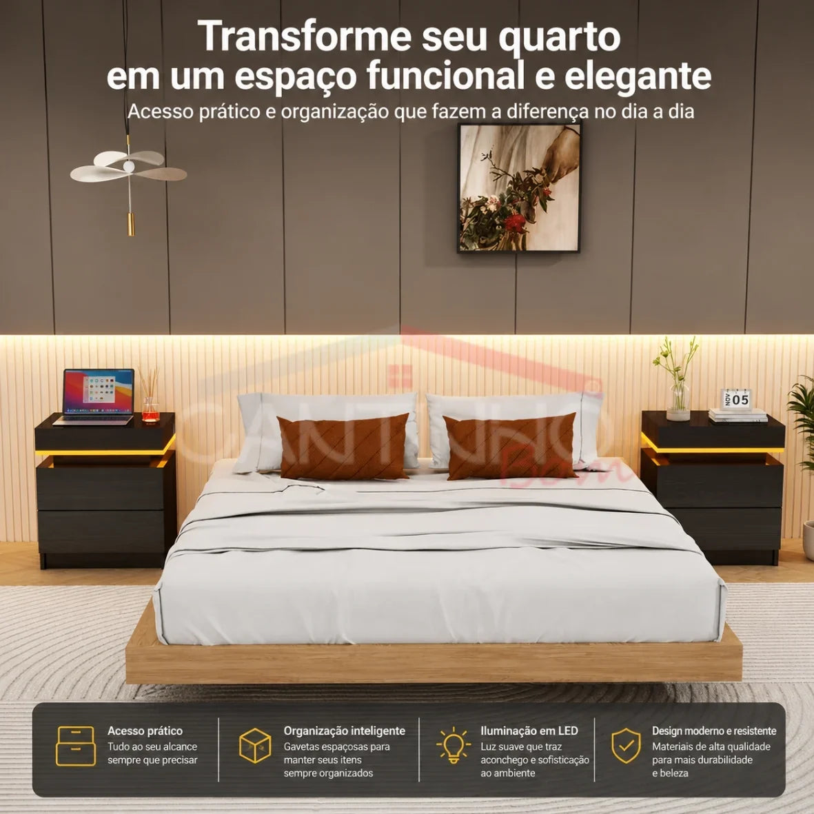 Gaveteiro Inteligente LED Multifuncional com Carregador