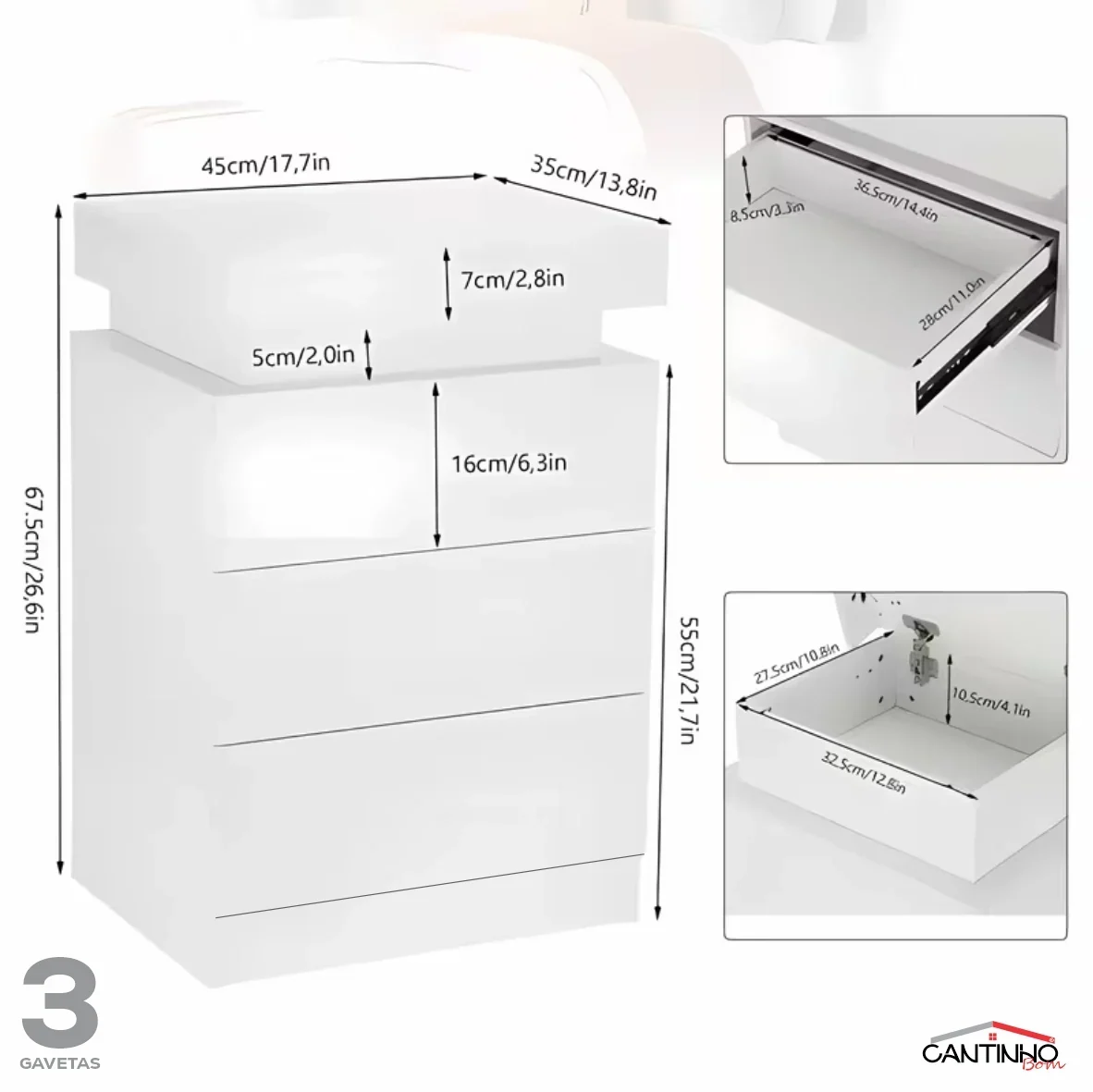 Gaveteiro Inteligente LED Multifuncional com Carregador