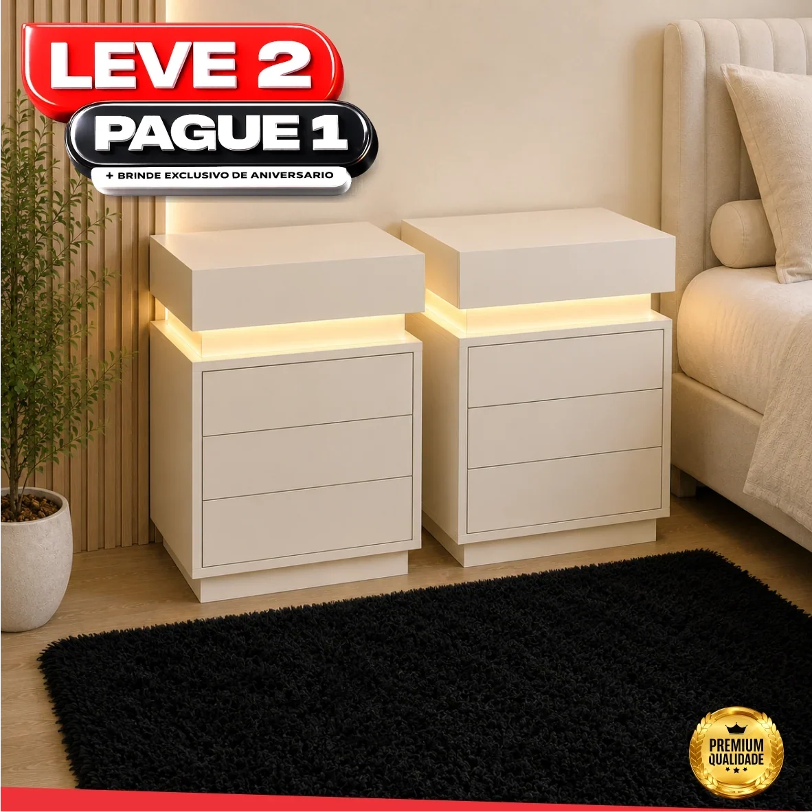 Gaveteiro Inteligente LED Multifuncional com Carregador